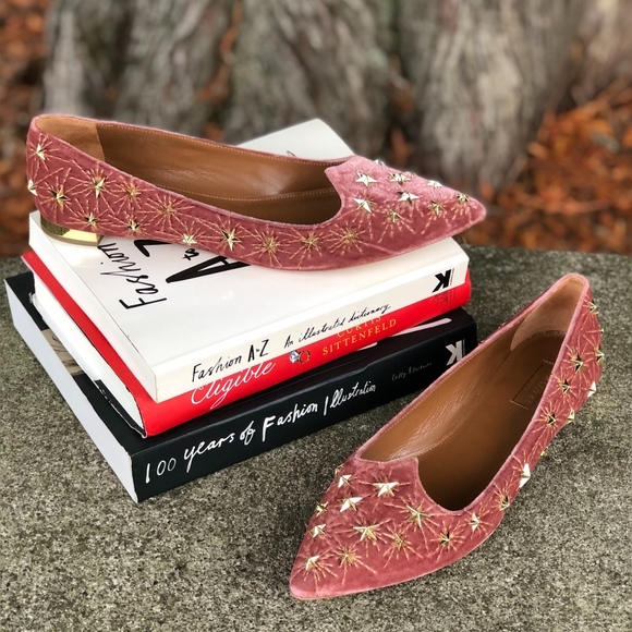 Aquazzura Shoes - Aquazzura COSMIC Flats NEW Velvet Gold Studded 40